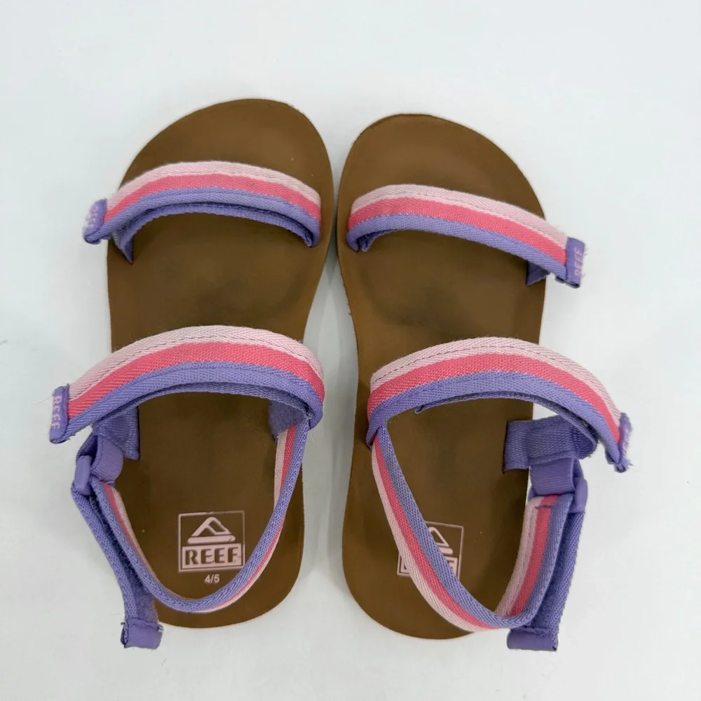 REEF Sandals Youth Girls 4/5 Little Ahi Convertible Pink Purple Stripes READ